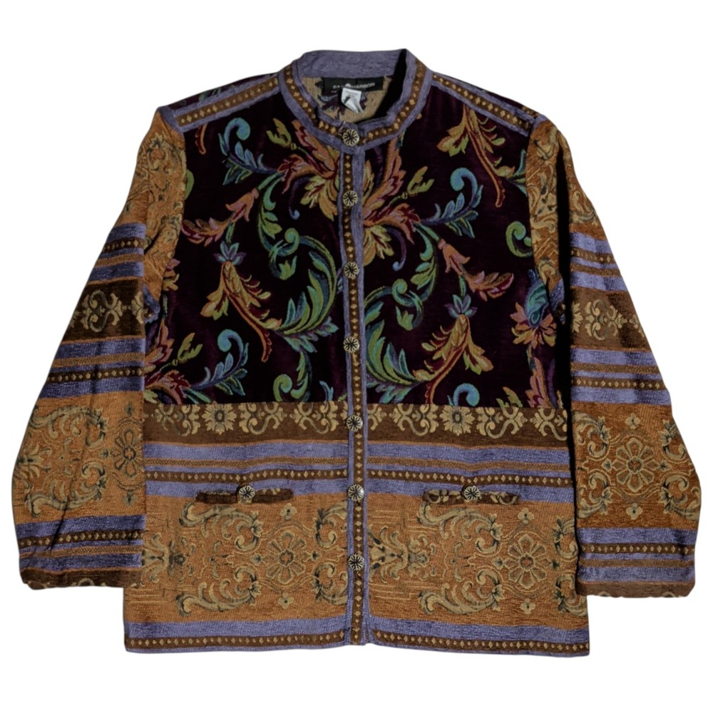 Sag Harbour Tapestry Jacket Womens Size 16 Floral Grandmacore Cottagecore Whimsy